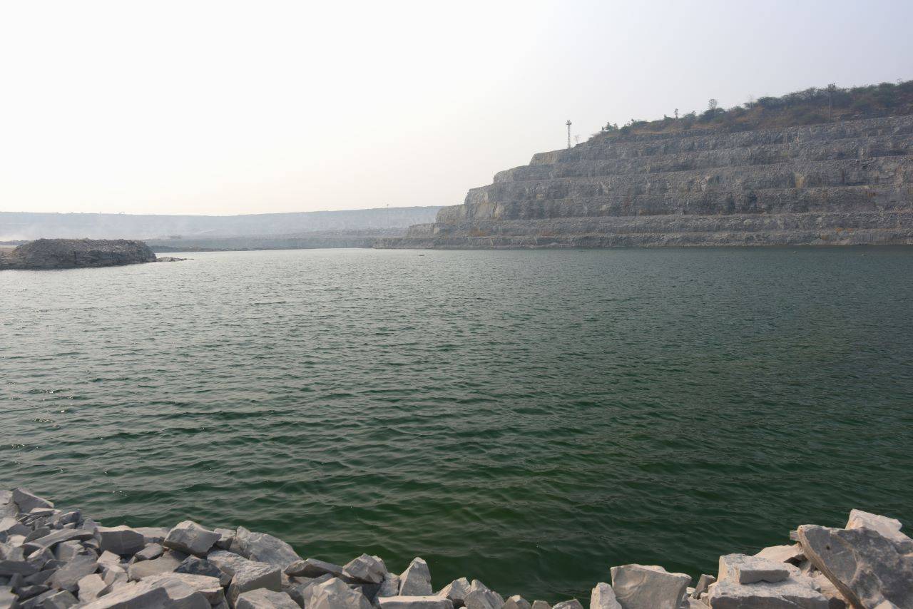 A mine pit reservoir at UltraTech's integrated manufacturing unit in Karnataka, Rajashree Cement Works