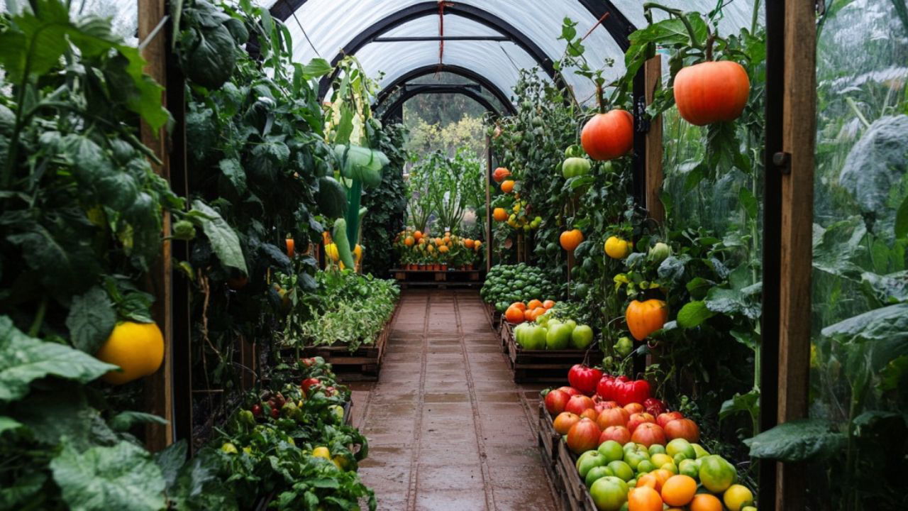 A vibrant greenhouse filled with a variety of healthy, colorful vegetables growing abundantly on both sides of a central pathway (Representational Photo Source: MidJourney)