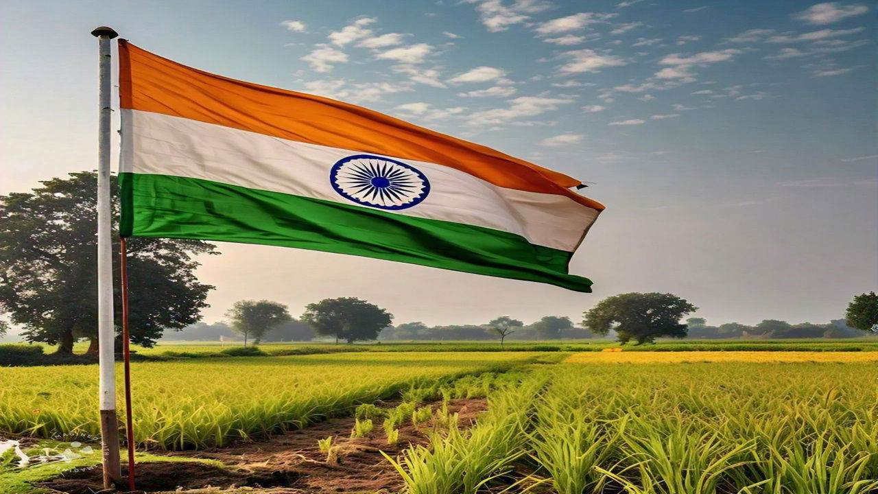 National Flag proudly waves, adding honor and dignity to our agricultural lands, symbolizing the pride and prosperity of our nation's farmers (Image source: Meta AI)